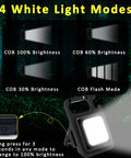 Rechargeable Keychain Flashlight 4 Pack With COB LED Ultra Bright Work Light Magnet Clip Bottle Opener showcasing 4 white light modes
