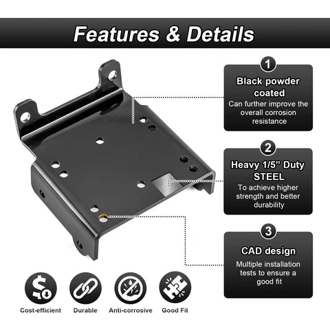 ATV Winch Mounting Bracket With Four Seven Eighths Inch Roller Fairlead Cable Guide For 2000 To 3500 Lbs Winches Features