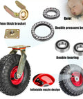 Rock Solid Heavy Duty Rubber Casters With Pneumatic Swivel Design Natural Shock Absorbing Wheels Built To Take A Beating On Industrial Grade Galvanized Steel Base Zero Hassle showing parts like 7mm thick bracket and double bearings.