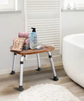 Bamboo Bath Seat For Shower And Tub Waterproof Slip Resistant Heavy Duty 350 Lb Capacity Triangular Fan Shape With Rubber Feet