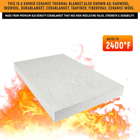 Kaowool ceramic fiber insulation blanket, white, 2 in thick, 15 x 24 in, 2400°F rated for furnaces