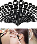 Complete 50 Piece Ear Stretching Kit 14G To 00G With Acrylic Tapers Plugs and Silicone Tunnels displayed and in use