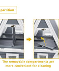 Interior view of Large Triangle Chicken Coop With Run For 4-6 Chickens showing removable tray and compartments.