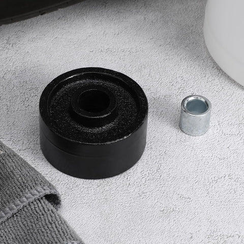 Close-up of Front Wheel Replacement For Two And A Half Inch Iron Wheel For Two Ton Hydraulic Floor Jacks Heavy Duty Pro Grade Universal Roller Accessory With Professional Bearing For Horizontal Jack And RV Stabilization, showing durable steel construction.
