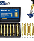 Six Piece Screw Extractor Set For Damaged Screws Quick Fix Kit with titanium-coated HSS drill bits in a portable case