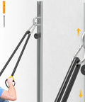 Adjustable Resistance Band Wall Anchor With Auto Locking Mechanism, Forty Inch Built Different Mount System, user performing pull exercise.