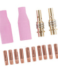 Pro Grade MIG Welding Gear Kit 14Pcs Copper Ceramic Plasma Torch Parts Set With 2 Ceramic Cups, 2 Rods, 10 Contact Tips For 15AK