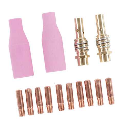 Pro Grade MIG Welding Gear Kit 14Pcs Copper Ceramic Plasma Torch Parts Set With 2 Ceramic Cups, 2 Rods, 10 Contact Tips For 15AK