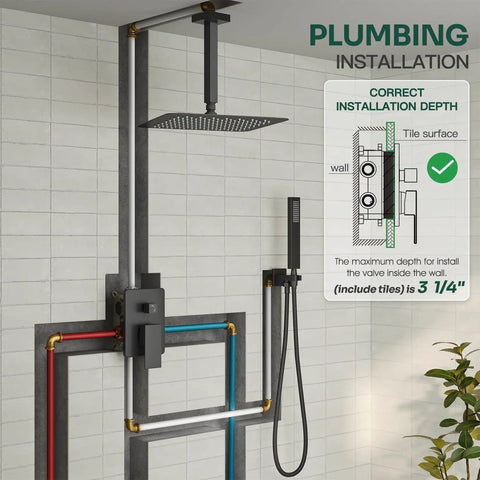Top Shelf Ceiling Mount Shower System With 10 Inch Rain Head And Handheld Valve Trim Kit For Bold Bathroom Refresh Slick Finish No Fuss Durable Efficient Setup