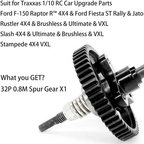 32P Spur Gear 52T 0.8M Main Gear for RC Cars, CNC Machined Hardened Steel, Compatible with 4x4 Ford F-150 Raptor R Slash Models