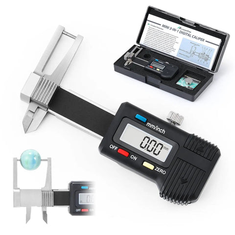 Compact 3-In-1 Mini Digital Caliper With Stainless Steel Body 0-25mm Range, LCD Readout, Handy Storage Case, Extra Battery