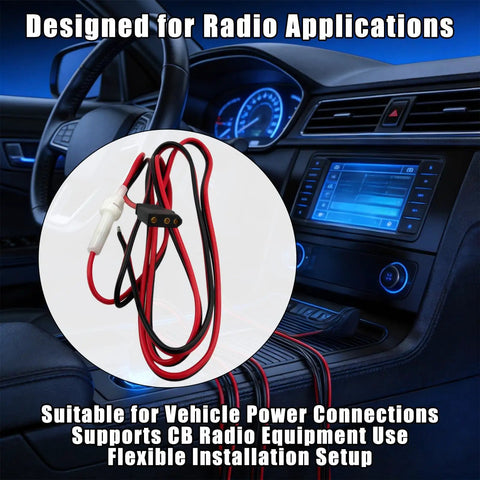 Beefy 16 AWG CB Radio Power Cord With Inline Fuse, 3 Pin Plug Cable in car interior, flexible use, stable output
