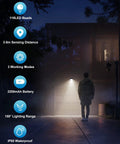 Outdoor scene with a person under a 10 Pack Solar Motion Security Lights Outdoors With 3 Lighting Modes Ultra Bright Wireless Wall Lights