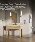Bathroom with modern fixtures including a sink, mirror, and accessories. Cimarron Left-Hand Trip Lever For Comfort Height Toilets not visible.