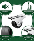 12 Piece Small Caster Wheel Set With Low Profile Soft Rubber Fixed Casters For Furniture And Diy Projects Includes 8 Pieces 0.5 Inch And 4 Pieces 1 Inch Non Swivel For Under Bed Drawers Cabinets And Carts, showing fixed caster with high-quality rubber wheel and steel frame.