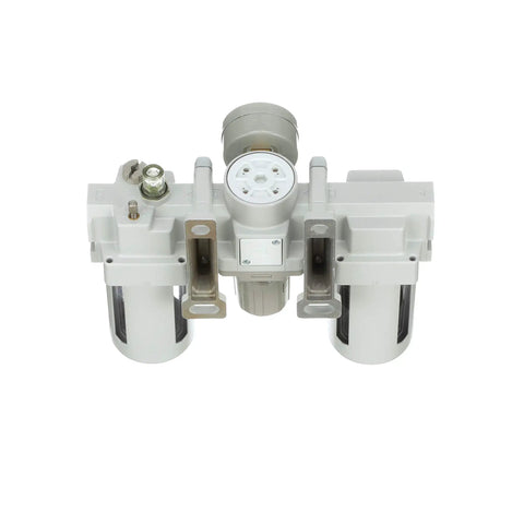 Compressed Air Filter Regulator Lubricator Pro Grade Combo With Gauge And Manual Drain Half Inch NPT Poly Bowl With Metal Guard