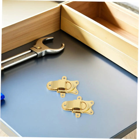 Heavy Duty Vintage Metal Toggle Latch 2 Pcs Zinc Alloy Antique Style Hasps on a workbench next to a wrench.