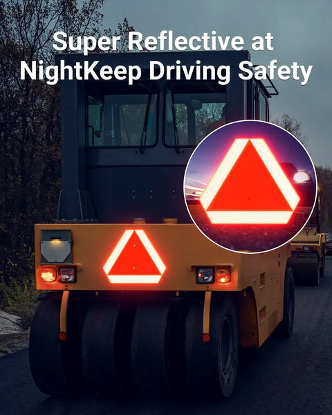 Heavy Duty No Rust 40 Mil Aluminum Slow Moving Vehicle Sign 14 By 16 Inches Diamond Grade Reflective mounted on vehicle