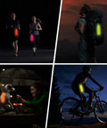 Collage of 8 Pack Reflective Safety Pendants With Chains For Backpacks, Running And Cycling, visible in night activities.