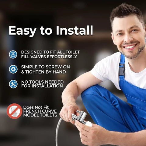 Person demonstrating installation of Left Side Elongated Bidet Toilet Seat With Dual Nozzles, T Adapter And Bottle, adjustable water pressure.