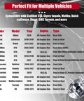 Chart showing compatibility of Front And Rear 5 Lug Wheel Bearing Hub Assembly 513288 with various GM models and photo of hub assembly