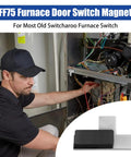 Technician using Magnetic Furnace Door Switch Depressor for HVAC Systems, tool shown close-up, easy install with strong magnetic tip.