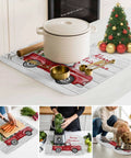 Must Have Farmhouse Christmas Dish Drying Mat With Cows And Red Truck Design For Kitchen Counter 16x18 with holiday decor
