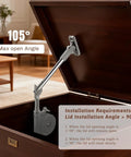 2 Pack 105 Degree Lid Stay With Soft Close Hinges Adjustable Tension Slow Down Lid Support installed on wooden chest