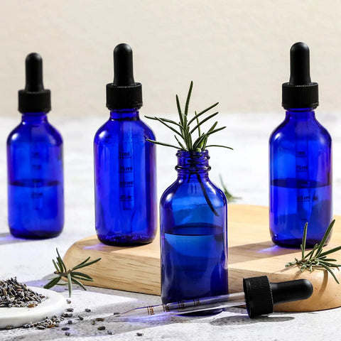 Dead Simple 2 Oz Dark Blue Glass Dropper Bottles, 4 Pack With Exact 1Ml Calibrated Eyedroppers, No Drama Silicone Caps For Essential Oils, DIY Tinctures, And Slick Beauty Blends