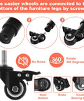 Adjustable Metal Furniture Legs With Swivel Casters, 4 Pack, Heavy Duty Replacement Table Legs For Cabinet Sofa Bed Dresser Couch Coffee Table, Height Adjustable From 5.1 To 7.9 Inches, Easy Height Tuning And Stable Support, showing caster attachments and features.