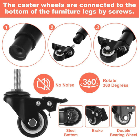 Adjustable Metal Furniture Legs With Swivel Casters, 4 Pack, Heavy Duty Replacement Table Legs For Cabinet Sofa Bed Dresser Couch Coffee Table, Height Adjustable From 5.1 To 7.9 Inches, Easy Height Tuning And Stable Support, showing caster attachments and features.