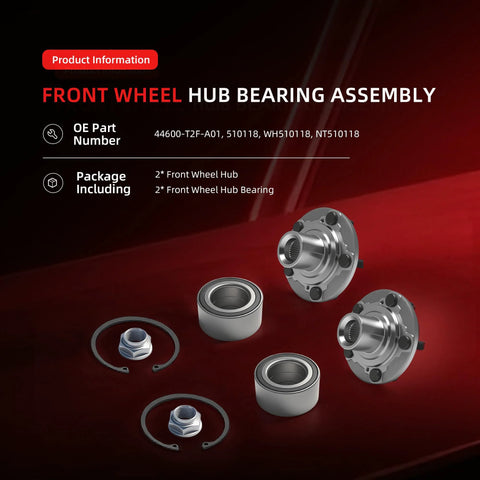 Front Wheel Hub Bearing Assembly Kit Set Of 2 For Honda Accord 2013 To 2017 With OE Numbers 44600-T2F-A01 510118 WH510118 NT510118 Premium Replacement Durable Corrosion Resistant Great Value