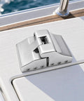 316 Stainless Steel Heavy Duty Hinge With Broad Mounting Plates Polished Finish For Sunroom Roofs Rv Campers Marine Builds Home Reno installed on boat.