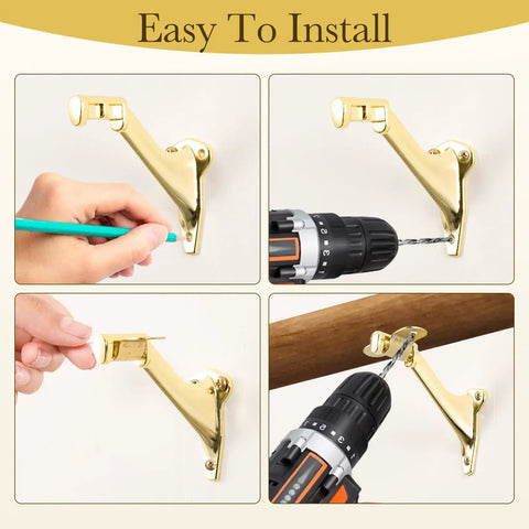 Straight Up Heavy Duty Bright Brass Handrail Brackets For Indoor Staircase Built Different Zinc Alloy wall mount installation steps.