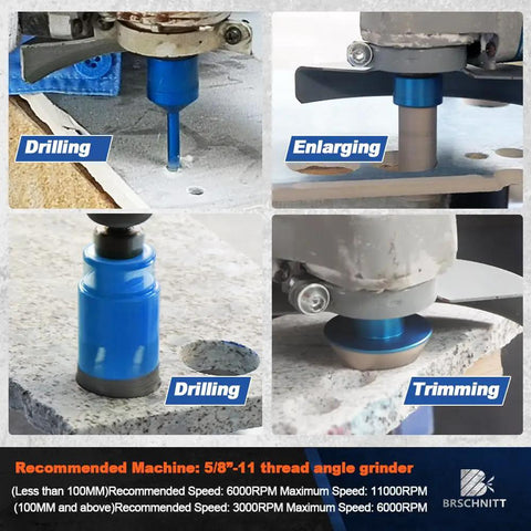 Heavy Duty Diamond Core Drill Bit Set That Runs Cool And Cuts Clean Through Porcelain Tile Ceramic Marble Granite Brick And Concrete Without Any Drama Or Waiting Around, showcasing drilling and enlarging on granite.