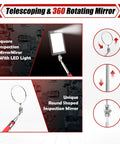 7 Piece Telescoping Magnetic Pickup Tool Set With Extendable LED Flashlight 360 Degree Round And Square Inspection Mirrors