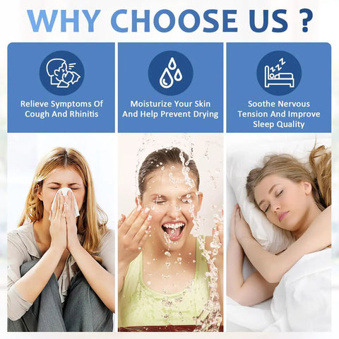Image showing benefits of using 1040 Replacement Humidifier Wick Filter For B40 B40-C Series, including skin moisturization and improved sleep.