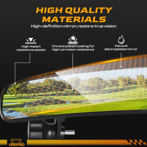 Universal Heavy Duty Golf Cart Rear View Mirror Offering Crystal Clear Panoramic Vision With Smooth 270 Degree Rotation showing high-quality materials.