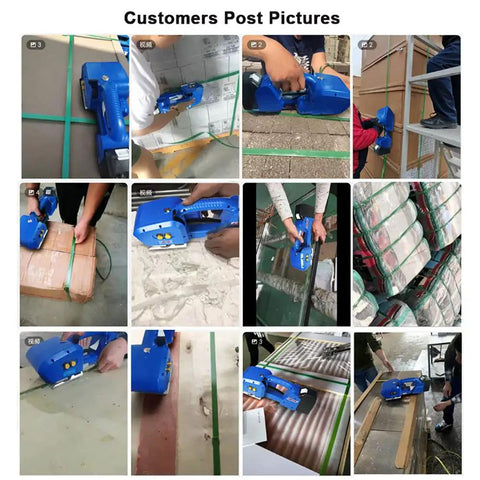 Heavy Duty Electric Strapping Machine With Automatic Tension, Welding And Cutting Functions For 9-16mm PP Pet Straps in use
