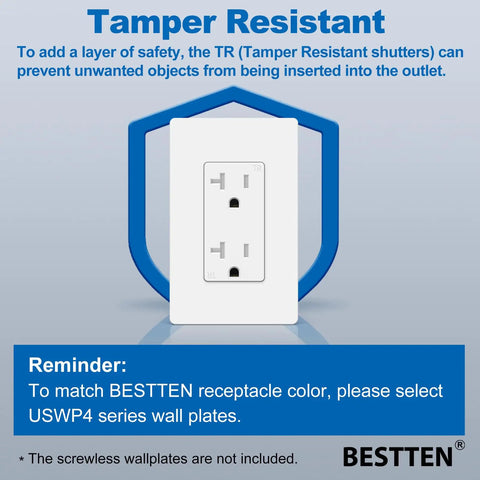 Workhorse 20 Amp Decorator Tamper Resistant Wall Outlet For Home And Biz Use, 125V 2500W, UL Listed Receptacle, White Finish