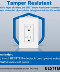 20 Amp Decorator Receptacle Outlet Set With Tamper Resistant For Safety, 125V 2500W, Includes 20 Pack, Color Matched To USWP4 Series Wall Plates, Built To Last, Plug And Play Ready, Ideal For Home And Office Wiring, white TR outlet