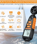 Anemometer Wind Meter With Backlit Display Pro Grade Handheld Gauge That Measures Wind Speed Airflow Humidity Temperature Plus Six Velocity Units And Max And Min Readings For HVAC Drone Sailing Fishing And Outdoor Use, black handheld
