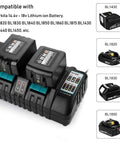 Four Port Battery Charger Station for 14.4V to 18V Lithium Tool Batteries With Two USB A Ports Rapid Simultaneous Charging