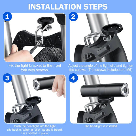 Installation steps for Center Fork Mount Bike Headlight Holder For Cycling Rotatable Steel And Plastic Bracket