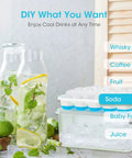 Four Pack Silicone Ice Cube Trays With Lid And Storage Bin Includes Scoop For Effortless Freezer Organization and drinks.