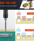 Diagram showing usage of 460 Piece Brass Heat Set Threaded Inserts Kit For Plastic And 3D Printing M2.5 M3 M4 M5 M6 Female Knurled Nuts