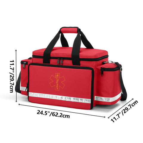 Red Emergency Responder Trauma Bag Empty For EMTs And Paramedics Professional First Aid Kit Storage With Inner Dividers