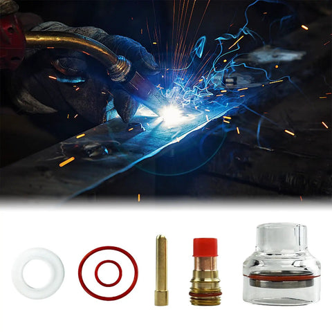Glass Cup Kit For Welding Torch With Fluid Nozzle Set, High Heat Glass Cup With Washer And Silicone Ring, Pro Gear WP 17 18 26 TIG Torches
