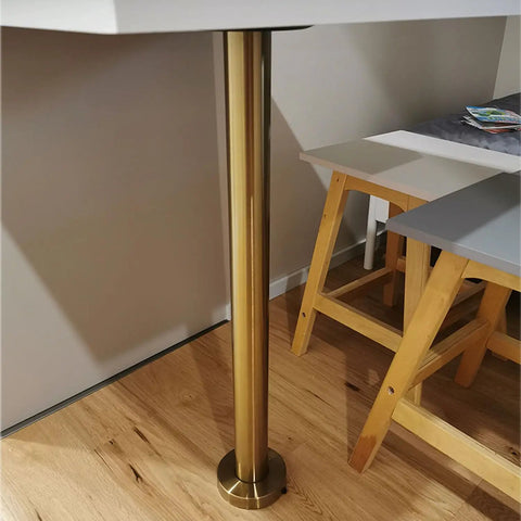 Stainless Steel Round Table Leg 6cm Diameter With Screws, Built Tough For DIY Coffee And Dining Tables, in use on laminate floor