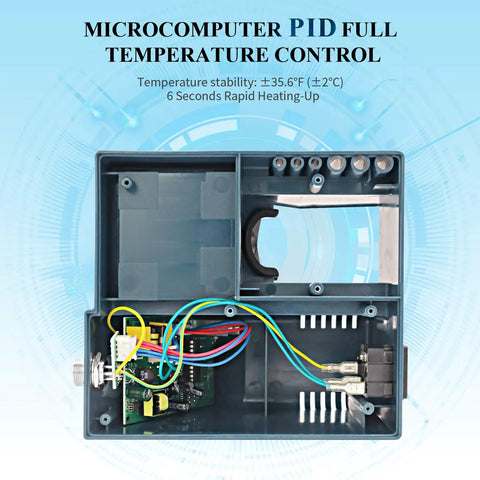 Interior view of Digital Display Soldering Station Kit with circuit board and five iron tip slots shown.